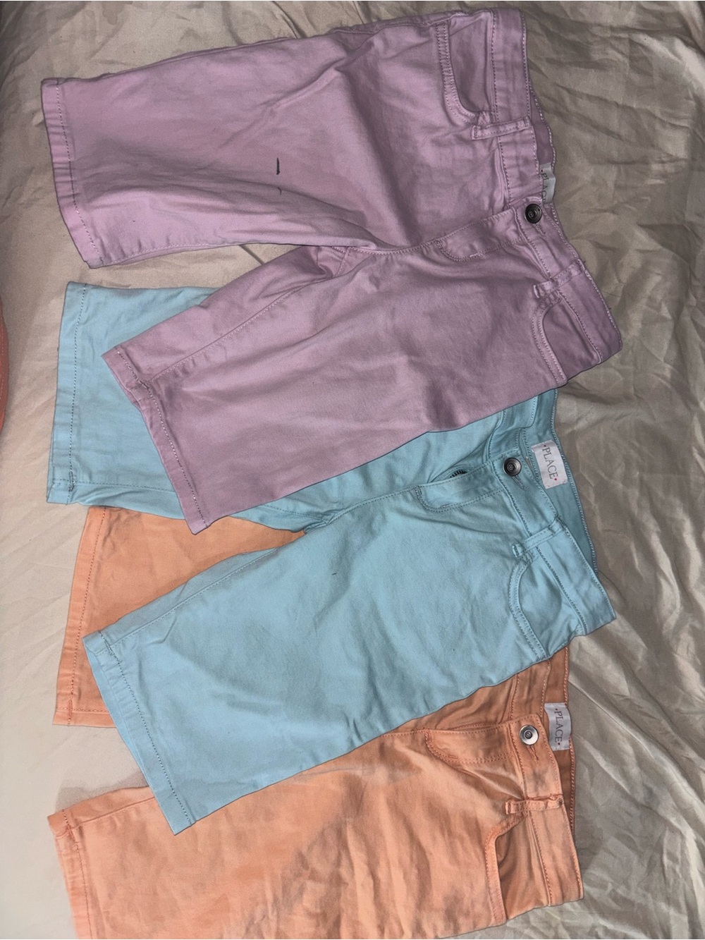 The Children's Place Pastel Shorts Trio in Lavender, Light Blue & Peach
